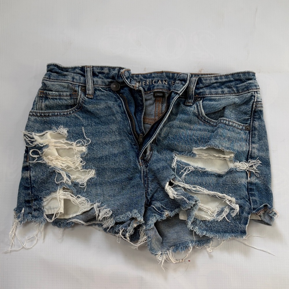 American Eagle Outfitters Women's Ripped Blue Jean Shorts